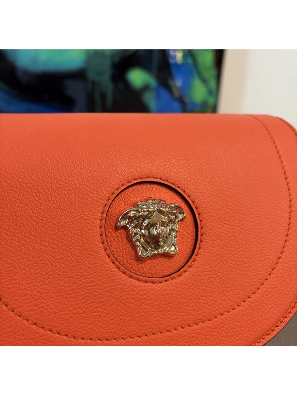 Versace Orange Pebbled Leather Crossbody Bag with Medusa - Picture 13 of 13